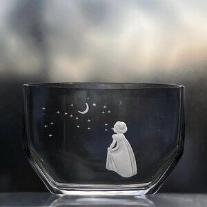 ORREFORS Scandinavian Art Glass VASE Engraved GIRL WISHING To MOON & STARS #2769